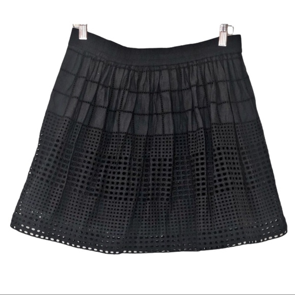 Madewell Black Eyelette Pleated Mini Skirt Size Medium